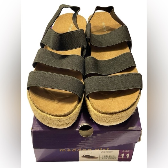 Worn Once Madden Girl Black Crispp Espadrille Slip on Sandal Size 11 comes w/box - Picture 1 of 16
